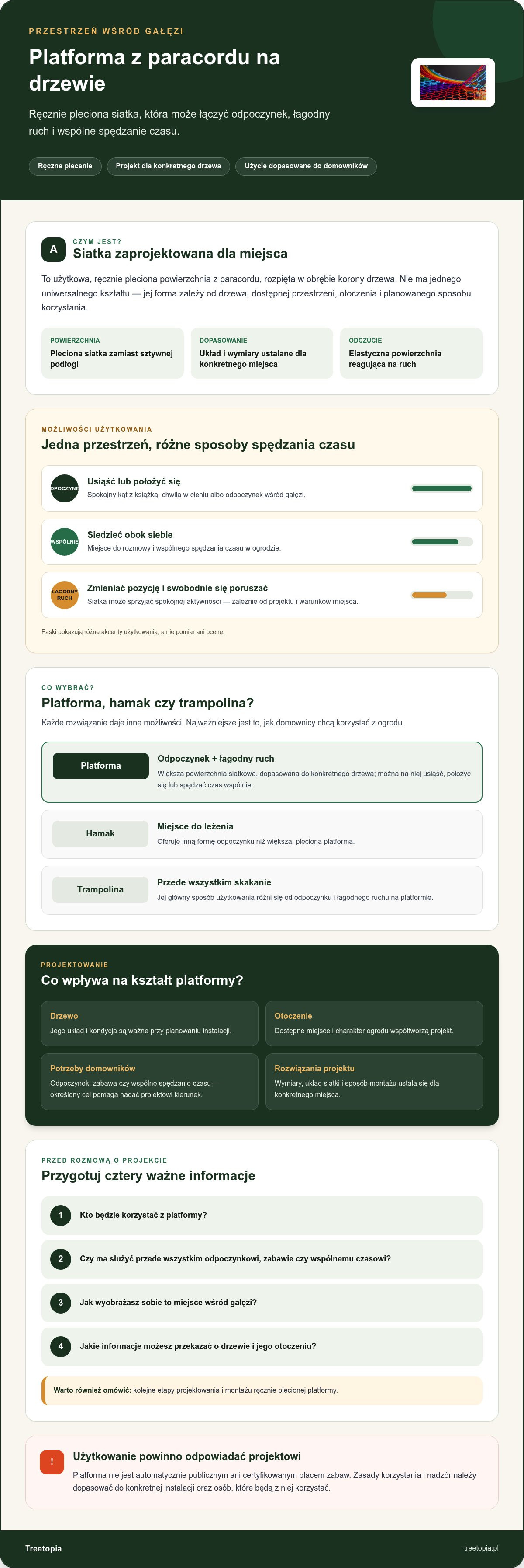 Platforma z paracordu na drzewie