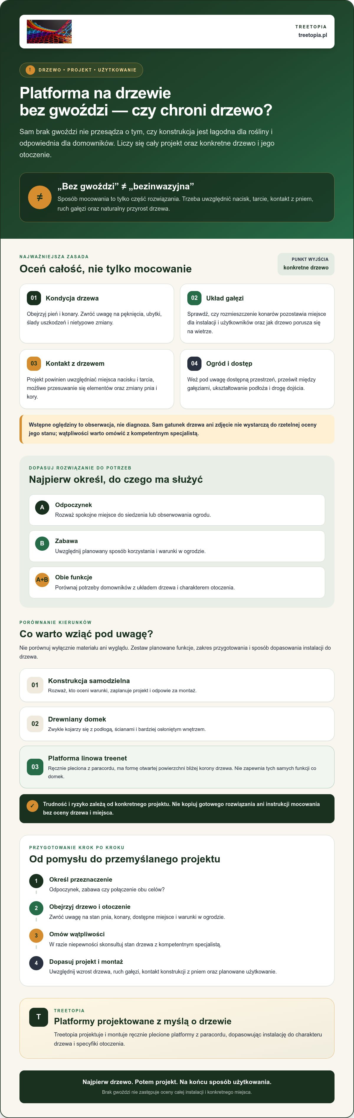 Platforma na drzewie bez gwoździ