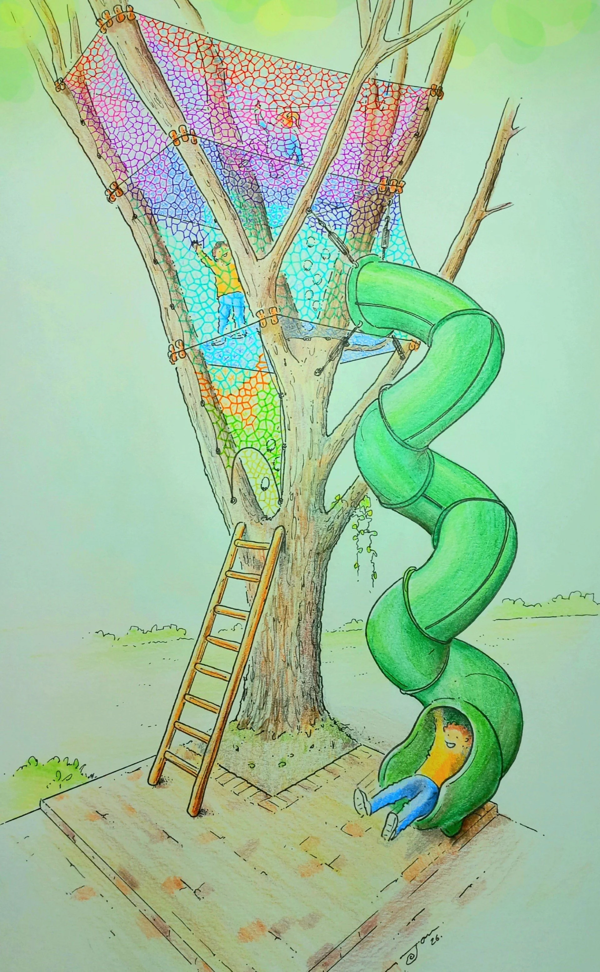 Ręcznie pleciona platforma z paracordu — realizacja Treetopia.pl