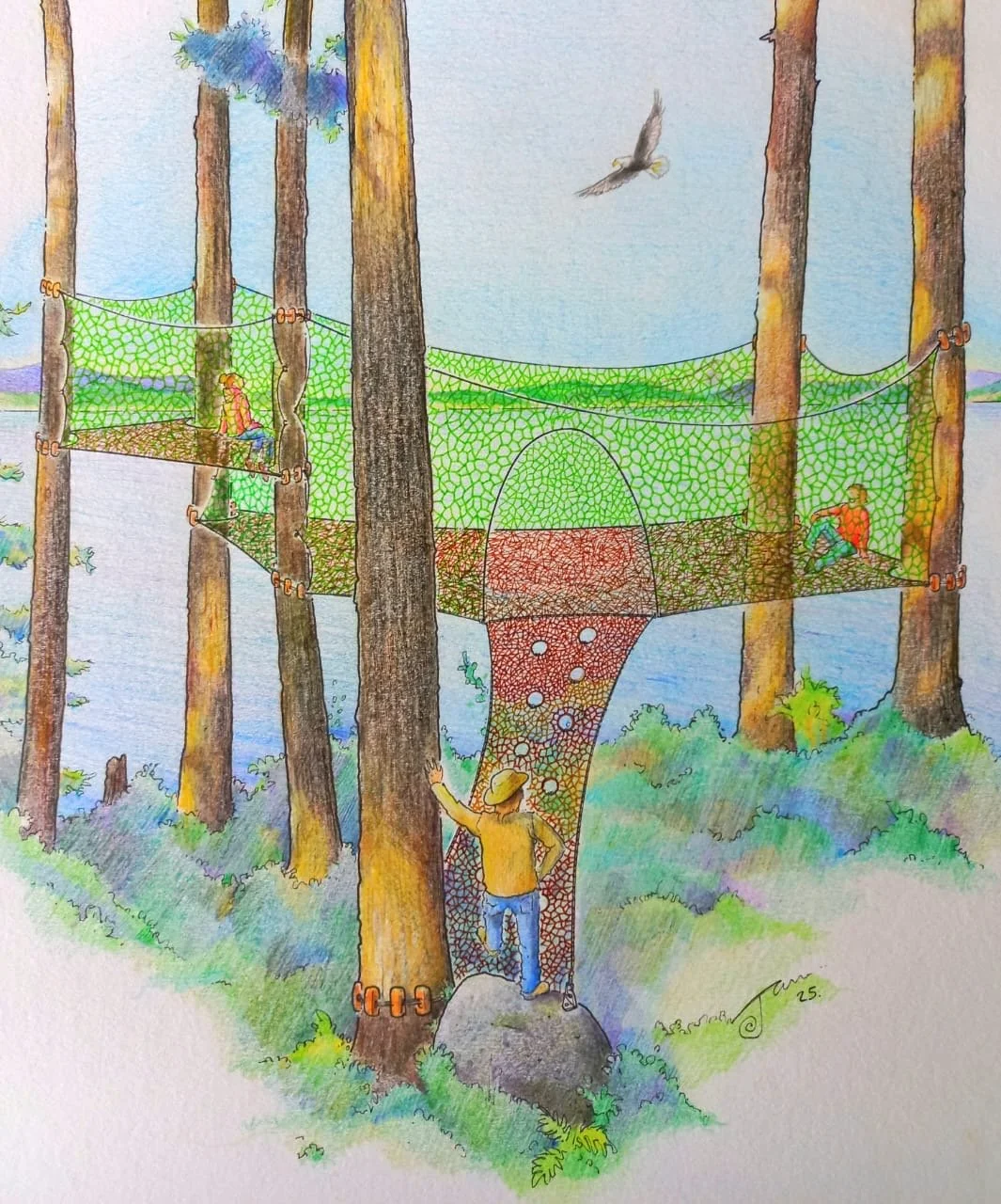 Ręcznie pleciona platforma z paracordu — realizacja Treetopia.pl