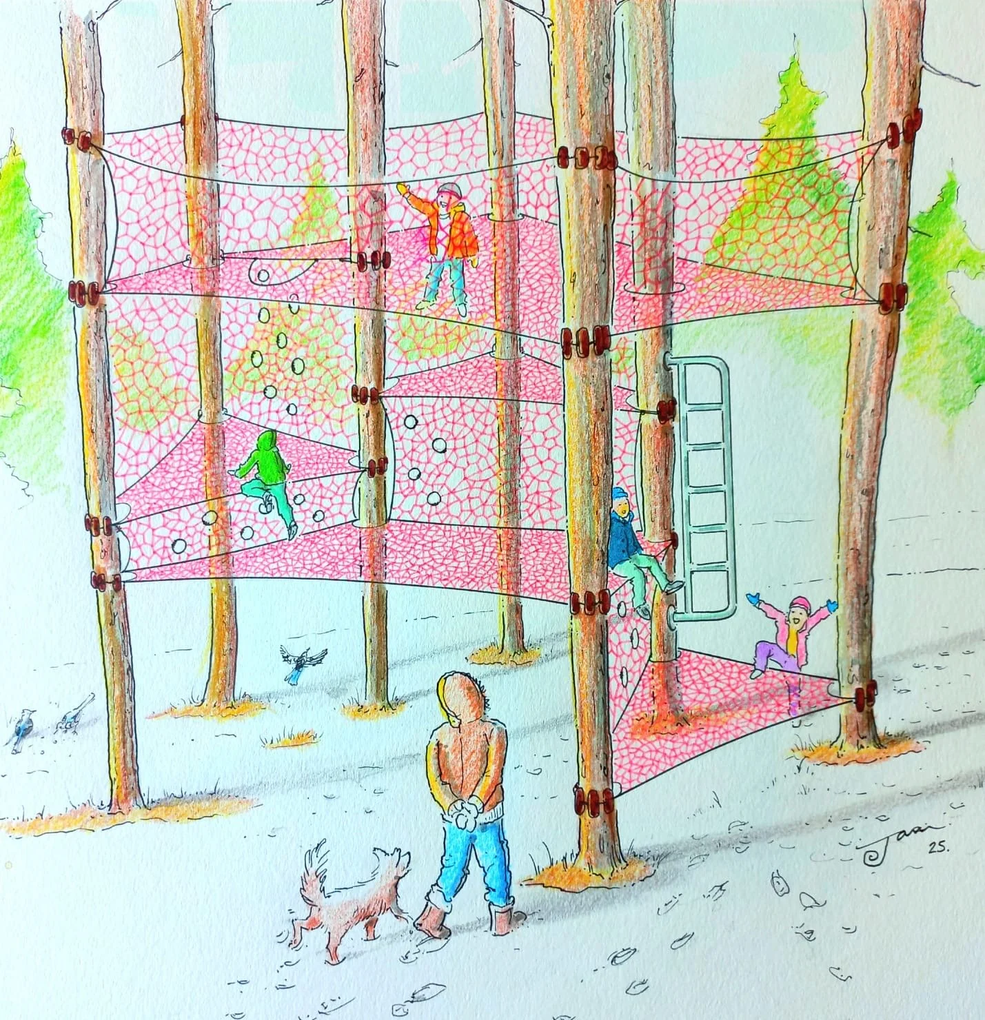 Ręcznie pleciona platforma z paracordu — realizacja Treetopia.pl