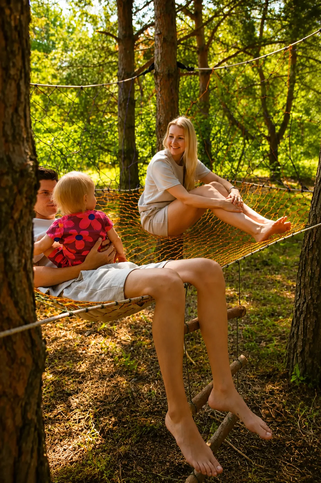 Ręcznie pleciona platforma z paracordu — realizacja Treetopia.pl