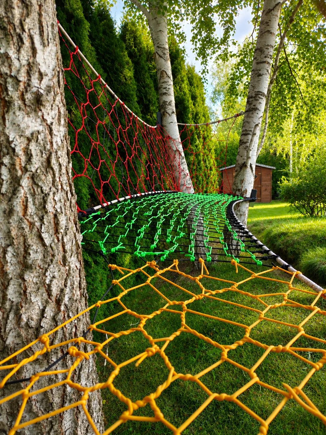 Ręcznie pleciona platforma z paracordu — realizacja Treetopia.pl